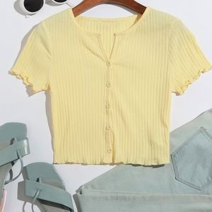 Lettuce Trim Button Up Crop Top
